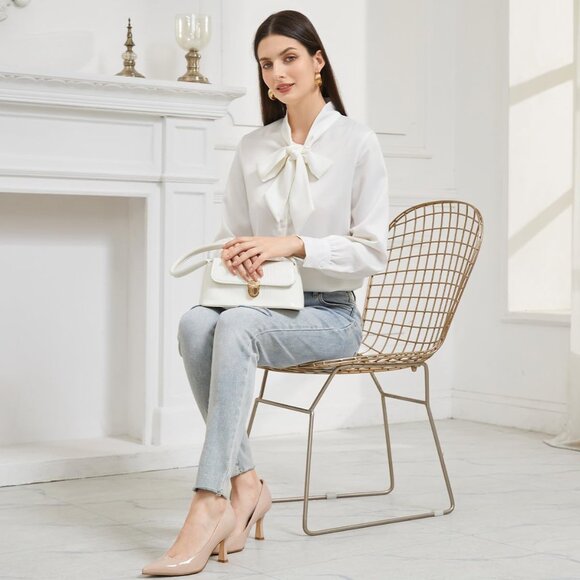 Women's Nude Patent Closed Toe High Heels Dress Pointed Toe Wedding Pump Shoes - Picture 2 of 7